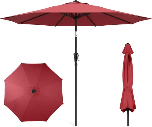 HOMSHADE Sombrilla de patio al aire libre de 9 pies, sombrilla para mesa de mercado, piscina, terraza, protección UV UPF50+ con botón de Rojo