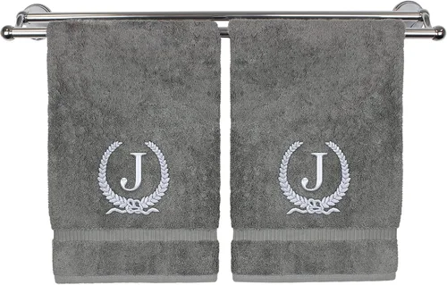 Miniatura 176 de Toalla de mano con monograma, regalo personalizado, 16 x 30 pulgadas, diseño de corona dorada bordada con letra blanca en toalla negra, extra
