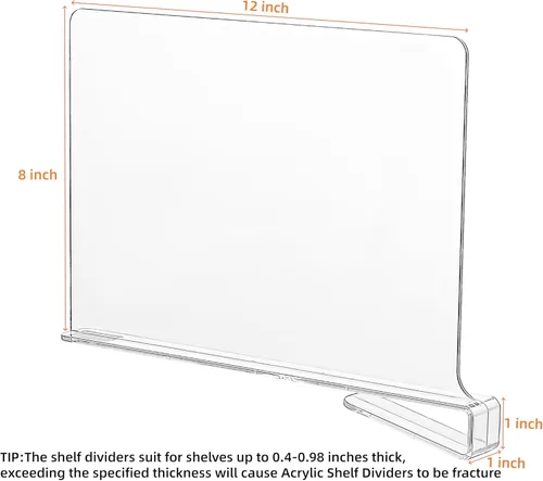 Miniatura 3 de CY craft Divisor de estantes de acrílico, separadores de estantes de madera, separadores de estantes de armario transparentes, organizador de ropa