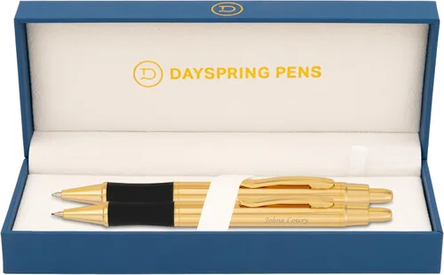 Dayspring Pens - Juego de bolígrafos y lápices personalizados Monroe chapados en oro de 18 quilates. Grabado personalizado con tu nombre, gran