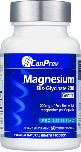 CanPrev Bisglicinato de magnesio 200 mg suave 60 cápsulas vegetales, suministro de 60 días, suplemento de magnesio quelado para apoyo óseo y