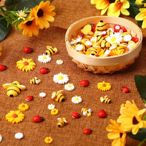 Miniatura 4 de 200 piezas de resina mini decoración de girasol de abeja margarita adorno de abejas, abalorios de abejas, cuentas epoxi de mariquitas, manualidades