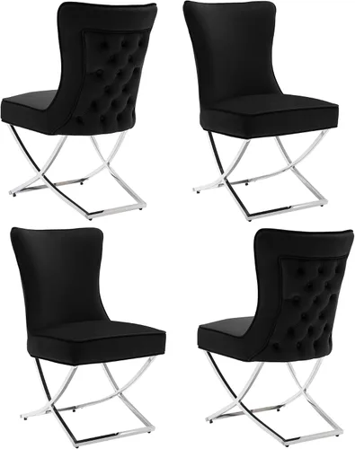 Miniatura 16 de LOULENS Elegance - Juego de 2 sillas de comedor de terciopelo, lujosas sillas de comedor tapizadas acolchadas, sillas decorativas de terciopelo real