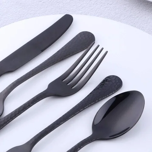 Miniatura 7 de Juego de cubiertos de acero inoxidable, multiusos para el hogar, cocina, restaurante, hotel, servicio de vajilla para 4 personas (negro, 20 piezas)