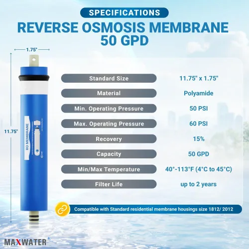 Miniatura 3 de Max Water Membranas de ósmosis inversa Max RO Water FIlter Systems (50 GPD)