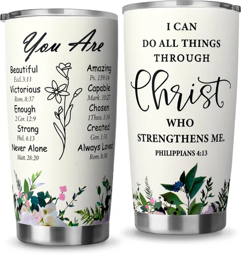 Regalos Cristianos para Mujeres - Taza de Acero Inoxidable de 20oz Inspiradora Regalo Religioso - Fe Jesús Dios Versículo de la Biblia