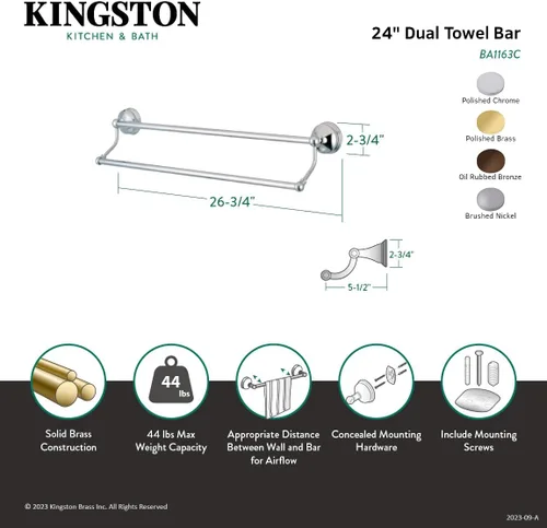 Miniatura 3 de Kingston Brass BA1163SN - Toallero doble vintage, 24 pulgadas, níquel cepillado