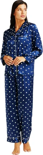 Miniatura 3 de Lonxu Conjunto de pijama de satén para mujer, con botones, largo XS-3XL