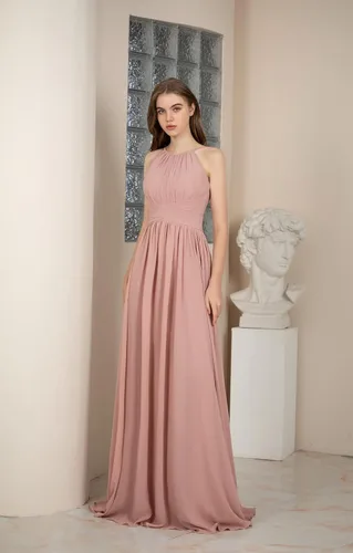 Miniatura 7 de Huaxiafan Vestidos de dama de honor sin mangas, tirantes delgados, plisados, vestido de noche formal, cuello halter, vestido de graduación