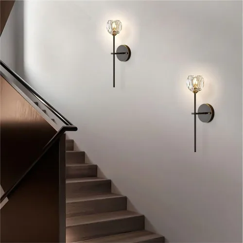 Miniatura 6 de BOKT Conjunto de iluminación de pared de cristal mate negro de mediados del siglo XX, juego de 2 lámparas de pared modernas de metal largo, juego