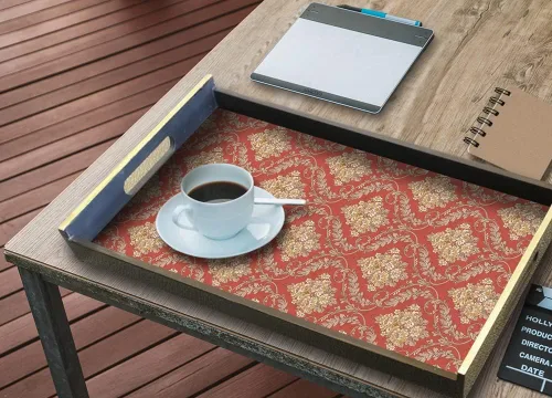 Miniatura 5 de J1232-10M - Papel tapiz de lujo para despegar y pegar damasco, color caqui/rojo, victoriano, vinilo extraíble, autoadhesivo, revestimiento