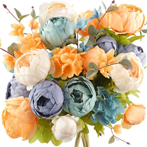 Miniatura 14 de FiveSeasonStuff - Peonías y hortensias artificiales de seda, ideal para decoración de bodas, novias, hogar, decoración de centro de mesa (2 ramos).
