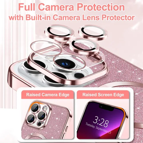 Miniatura 22 de Hython Funda para iPhone 14 Pro Max con purpurina, fundas magnéticas transparentes para teléfono con protector de lente de cámara