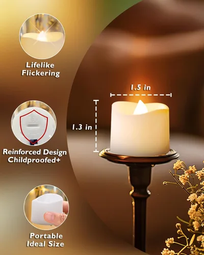 Miniatura 3 de Homemory Velas de té con temporizador que funcionan con pilas, temporizador de 6 horas integrado, encendido automático diario, velas votivas LED sin