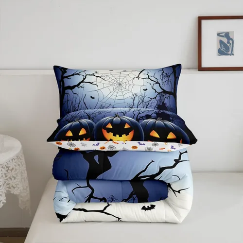 Miniatura 7 de Juego de ropa de cama con diseño de araña fantasma, tamaño individual, para niños y niñas, con temática de truco o trato, juego de edredón de feliz
