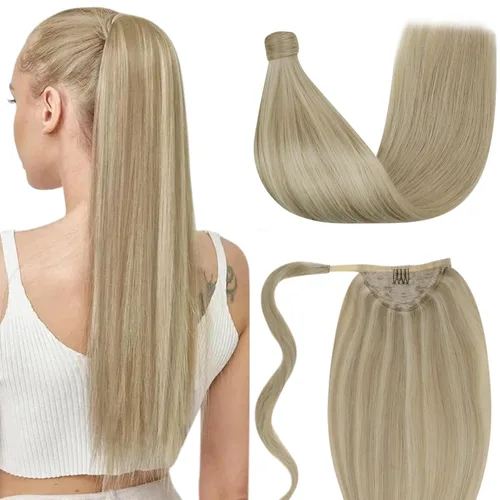 Miniatura 17 de LaaVoo Extensión de cola de caballo de cabello humano marrón para mujer, extensiones de cola de caballo marrón oscuro, extensiones de cabello humano