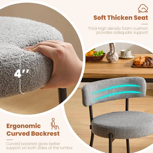 Miniatura 3 de Furniliving Boucle - Juego de 4 sillas de comedor, modernas sillas de comedor tapizadas con respaldo curvado y marco de metal negro, silla auxiliar