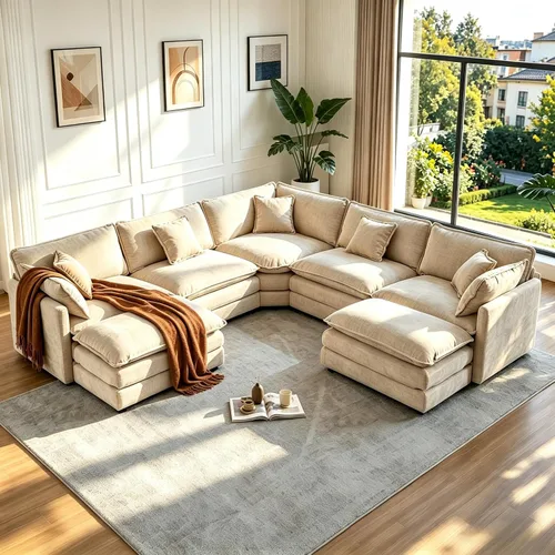 Miniatura 31 de Sofá modular modular con otomano: sofá moderno en forma de L de 76.7 pulgadas, cómodo sofá biplaza, sofá de 3 plazas de felpilla con almohada