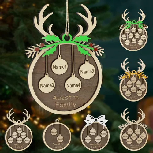 Miniatura 23 de Adornos de Navidad personalizados, familia de 1 nombre, adornos de Navidad de madera personalizados, decoración personalizada, decoración de árbol