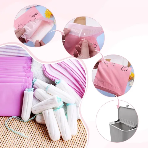Miniatura 5 de Bolsas de eliminación de higiene femenina opacas, color rosa, 7 x 12 pulgadas, paquete de 100 unidades con bolsa de almacenamiento, para tampones