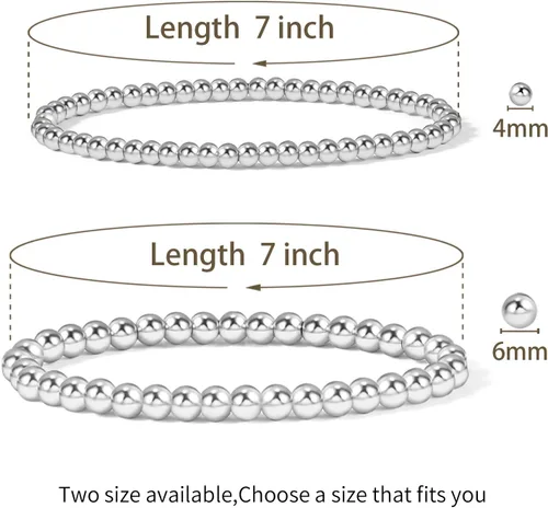 Miniatura 2 de Pulsera para mujer con cuentas chapadas en oro de 14 quilates, pulsera elástica de cuentas redondas