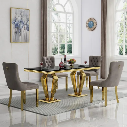 Miniatura 83 de Juego de mesa de comedor de mármol sintético, 7 piezas, juego de mesa de cocina y comedor para 6, mesa de comedor rectangular blanca de 70 pulgadas
