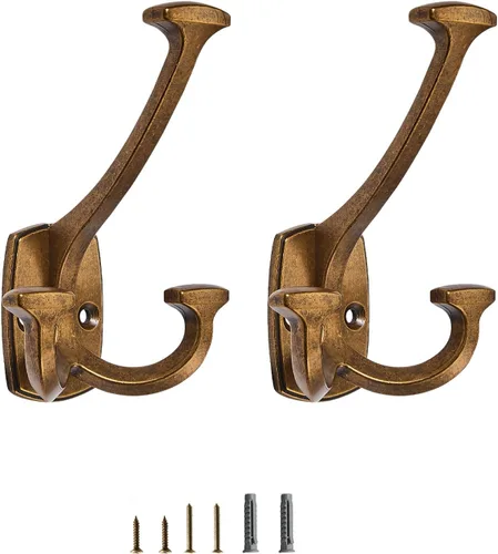 Ganchos de latón antiguos grandes montados en la pared decorativos de doble cara resistentes para colgar abrigos, toallas, batas, bolsos, ganchos de