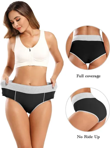 Miniatura 3 de POKARLA Ropa interior de algodón de cintura alta para mujer, suave, transpirable, bragas de cobertura completa, pantaletas elásticas, ropa