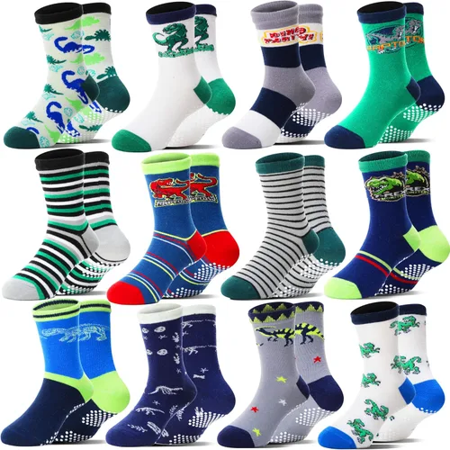 Miniatura 6 de Welwoos - Calcetines antideslizantes con agarre para bebés, 12 pares, niños pequeños, bebés, divertidos calcetines de dibujos animados de algodón