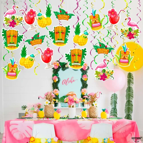 Miniatura 4 de KatchOn, Remolinos colgantes hawaianos de Tiki – Paquete de 30, sin bricolaje Decoraciones de fiesta Tiki Decoraciones de fiesta hawaiana