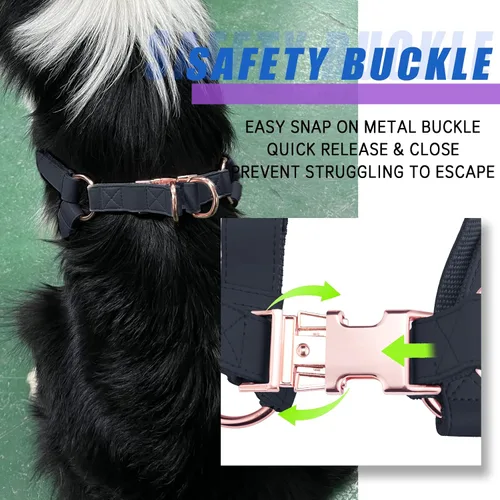 Miniatura 3 de Arnés de Cuero Suave Sin Tirones para Perro - Arnés Ajustable de Paso para Perro con Hebilla de Metal Resistente de Oro Rosa, Chalecos Halter