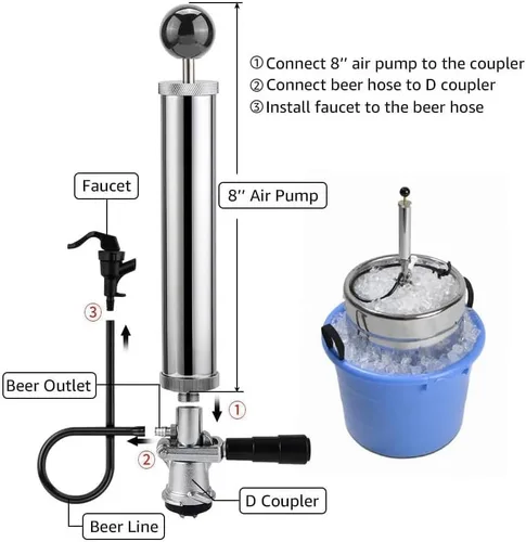 Miniatura 2 de MRbrew Bomba de barril de grifo de cerveza con sistema D de 8 pulgadas – Sistema de bomba de cerveza cromada para fiestas y pícnics con grifo