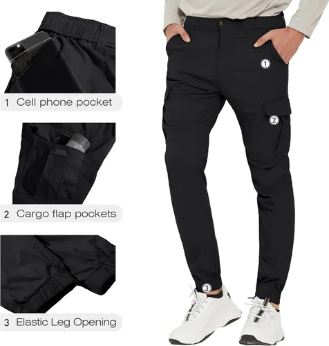 Miniatura 4 de PULI Pantalones cargo de senderismo para hombre, ajustados, elásticos, impermeables, con bolsillos