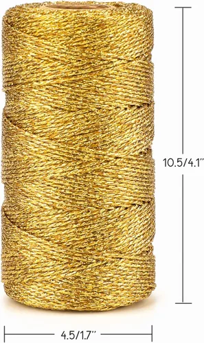 Miniatura 5 de jijAcraft cuerda de oro de 328 pies - hilo de oro metálico de 1.5 mm para envolver regalos sin estiramiento - cordón brillante dorado para envolver