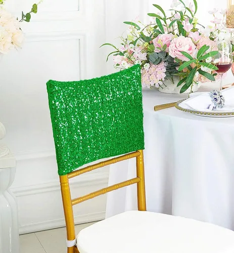 Miniatura 2 de Chiavari - 5 fundas para sillas Chiavari, con lentejuelas, elastano, elásticas, para bodas, fiestas, banquetes, eventos, color marfil