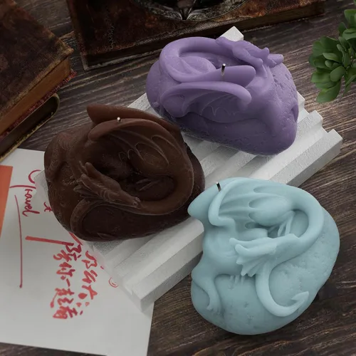 Miniatura 5 de Molde de Silicona de Dragón de Piedra Voladora Animal Cilíndrico y Vela de Resina - Moldes de Silicona para Fundición de Resina para Decoración