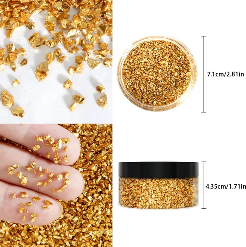 Miniatura 4 de Ceya 150g/ 5.3oz de chips de cristal de vidrio triturado irregular dorado metálico, purpurina de vidrio roto 2-4mm, purpurina gruesa