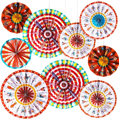 Outus 18 abanicos de papel colgantes de carnaval, decoración de animales de circo, abanicos de papel, decoración de aula, carnaval, tema de circo,