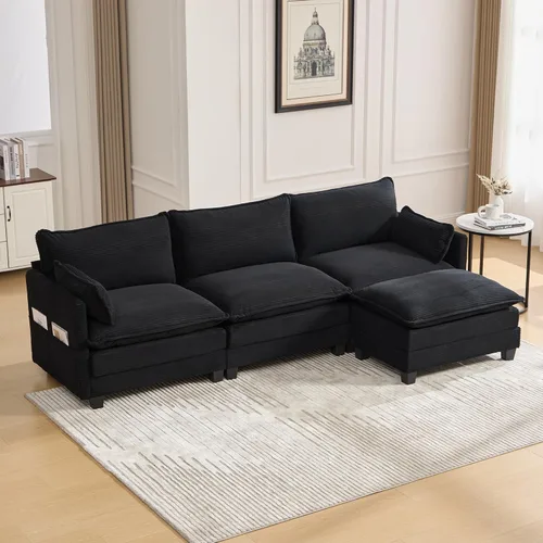Miniatura 16 de Eafurn Sofá modular simétrico en forma de U con diván doble, moderno sofá esquinero tapizado de pana de gran tamaño, asiento profundo, cómodo sofá