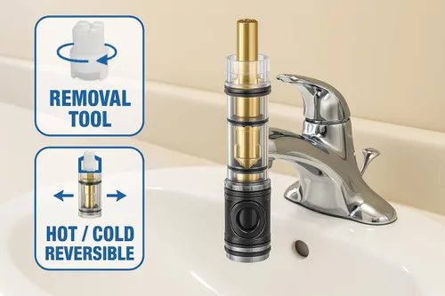 Miniatura 3 de 1225 1225B Kit de repuesto de cartucho de doble sello (paquete de 2) compatible con grifos/duchas de un solo mango Moen, eje interno de latón