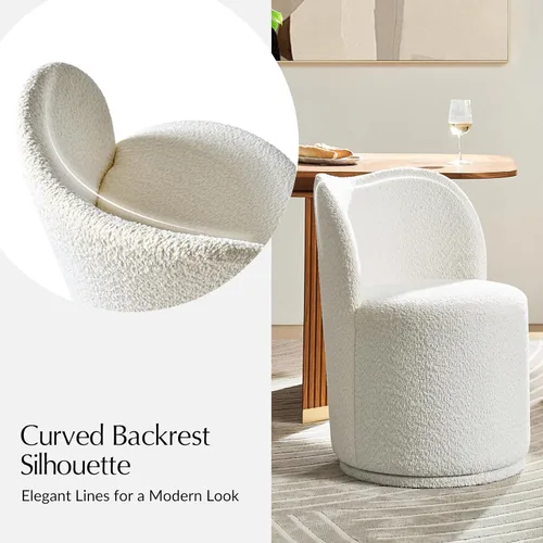 Miniatura 7 de HULALA HOME Boucle Silla de comedor giratoria – Sillas de cocina de barril tapizadas de sherpa con rotación de 360 grados, silla de tocador moderna
