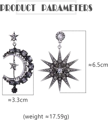 Miniatura 2 de MINIDUO aretes de luna y estrella para niñas, joyas, a la moda, aretes colgantes, para mujer, aleación, Negro