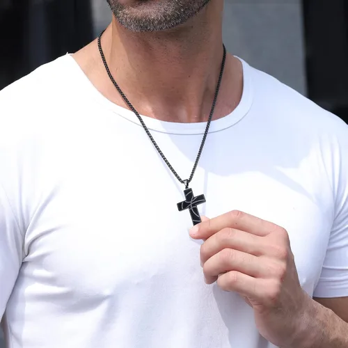 Miniatura 3 de Collar de cruz de baloncesto para niños con versículo bíblico inspirador, cadena colgante de acero inoxidable, joyería deportiva, regalo para hombres