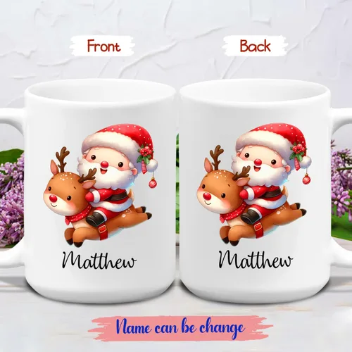 Miniatura 2 de Taza de café de Papá Noel con nombre personalizado – Taza de Papá Noel personalizada, 11 onzas y 15 onzas, bonita taza de cerámica blanca regalo