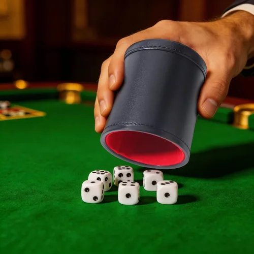 Miniatura 5 de Juego de dados de piel sintética con forro de fieltro con 6 dados de puntos (negro, paquete de 1)