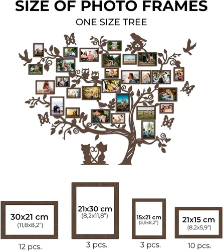 Miniatura 4 de JustLikeWood Calcomanía de pared grande de madera para árbol genealógico de 122 x 90.55 pulgadas con marco, gran familia, decoración del hogar