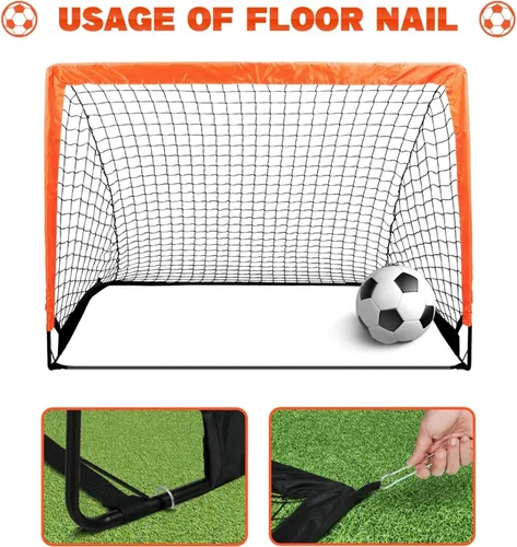 Miniatura 5 de Simple Deluxe Portería de fútbol portátil de 4 x 3 pies, red de fútbol plegable desplegable viene con 2 bolsas de tela Oxford y 8 estacas, ideal