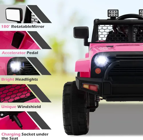 Miniatura 4 de Costzon Vehículo de camión con batería de 12 V con control remoto, suspensión de resorte, faros, música, bocina, MP3, puerto USB y auxiliar, regalo