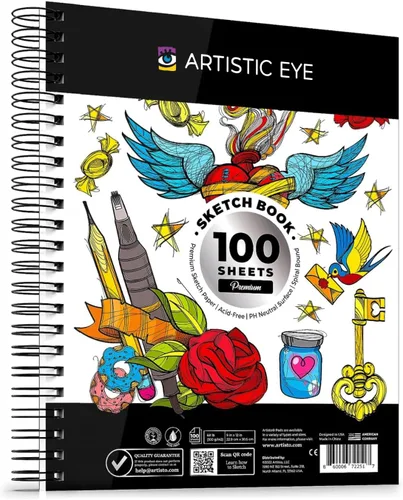 ARTISTIC EYE Juego de cuadernos de bocetos prémium de 9 x 12, 100 hojas, encuadernado en espiral, 68 libras (3.53 oz/m²), papel de dibujo sin
