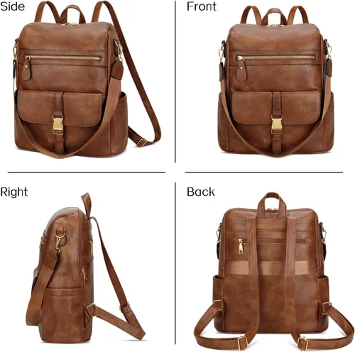 Miniatura 7 de KKXIU Mochila de cuero para mujer, B- marrón, Mediana, Moda